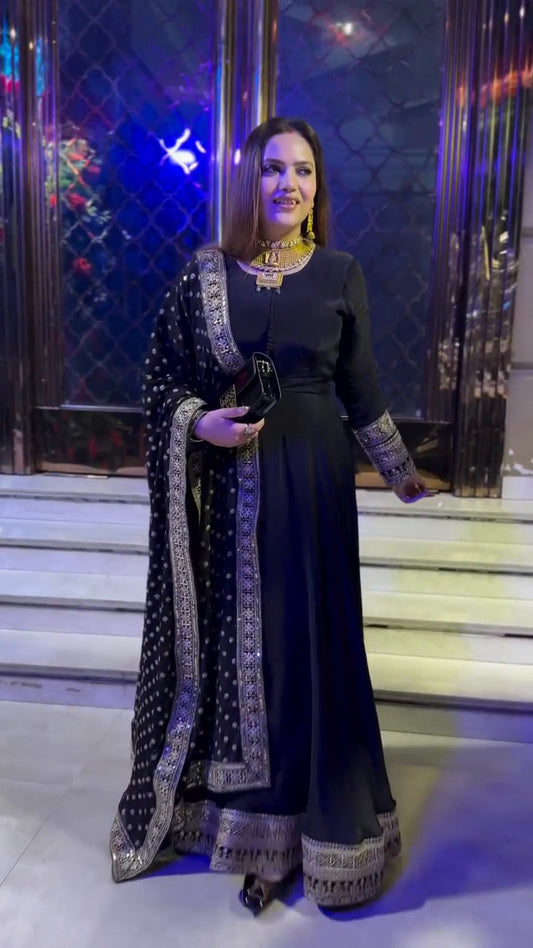 Mehfil Black Grace Ensemble Embroidery Work Anarkali Suit