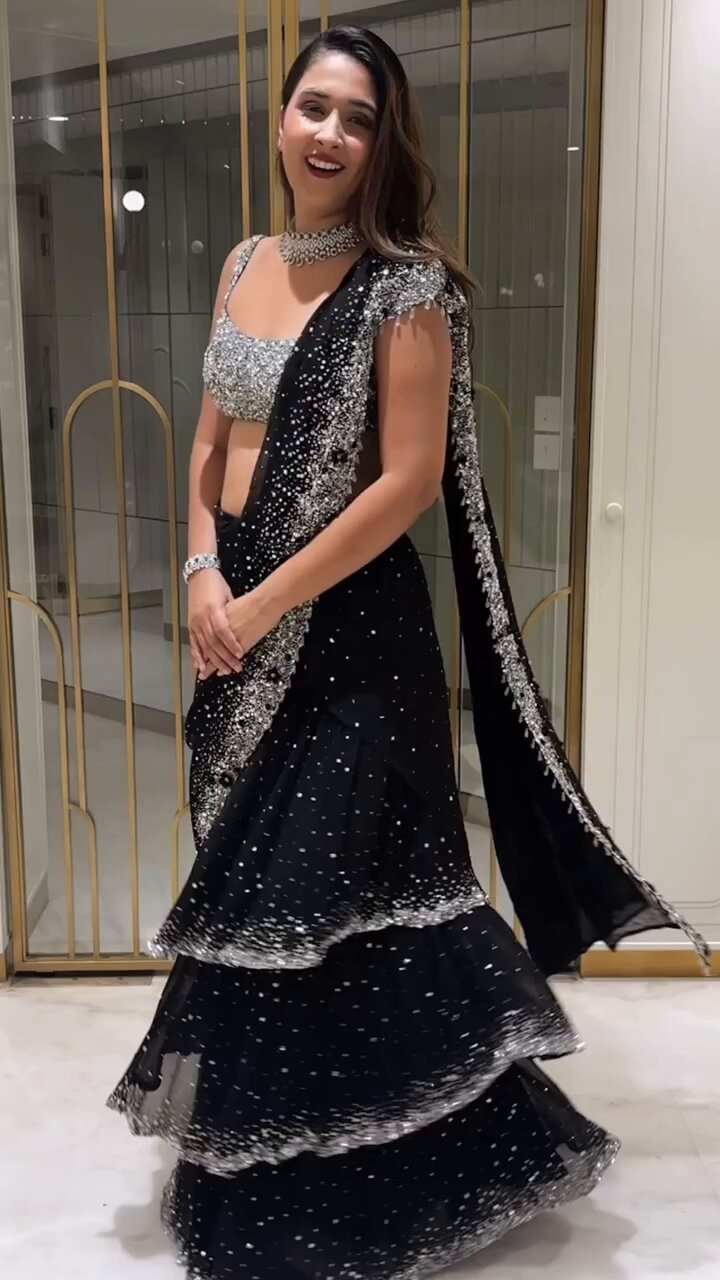Noor Black Ruffle Saree Tradition with Organza Flowers & Aari Work