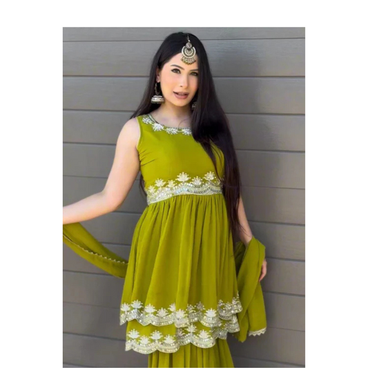 Tropical Green  Foux Gorgette Sharara Set