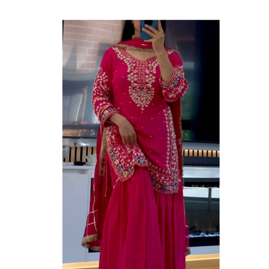 Nazakat Pink Blooming Beauty Mirror Embroidered Sharara Set