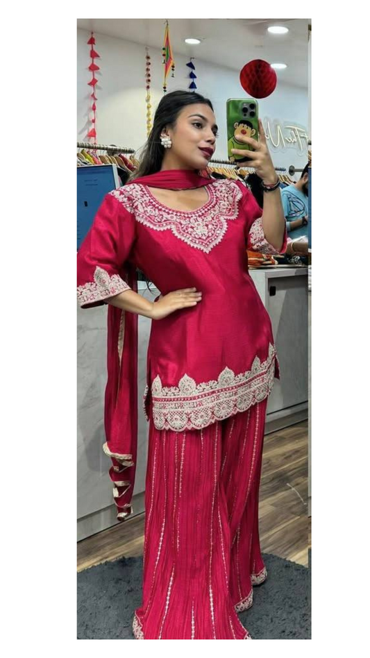 Veesha  Beautiful Heavy Embroidery With Coding Sequence Work Sharara  Set