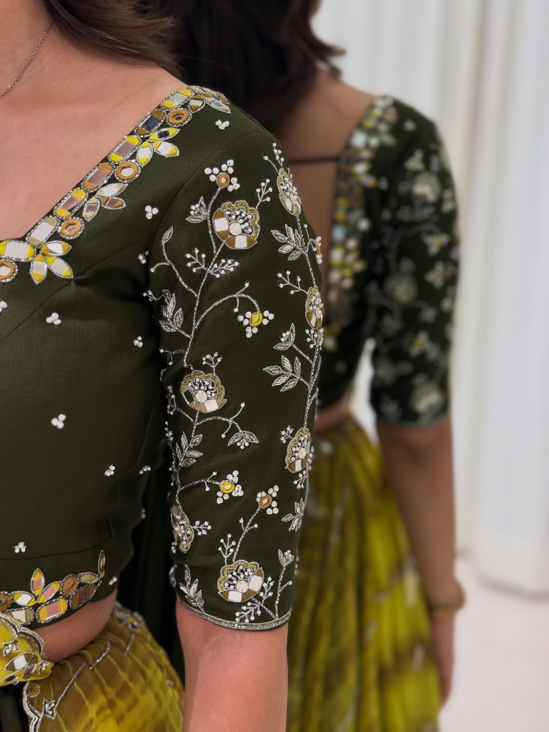Olive Green Mirror Work Sunshine Garba Lehenga