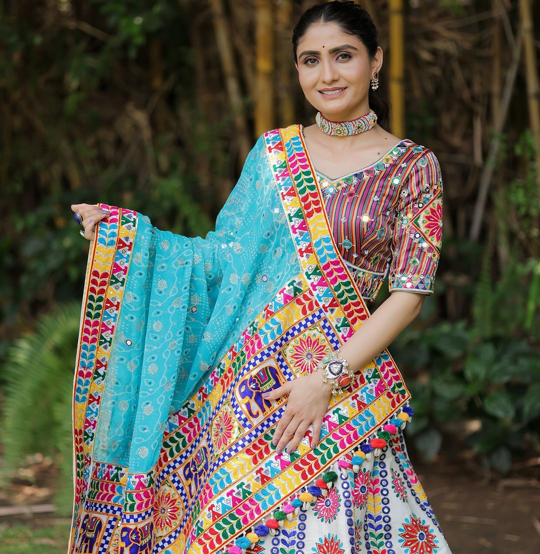 Astha Navratri Special Fancy Print With Mirror Work Lehenga Choli