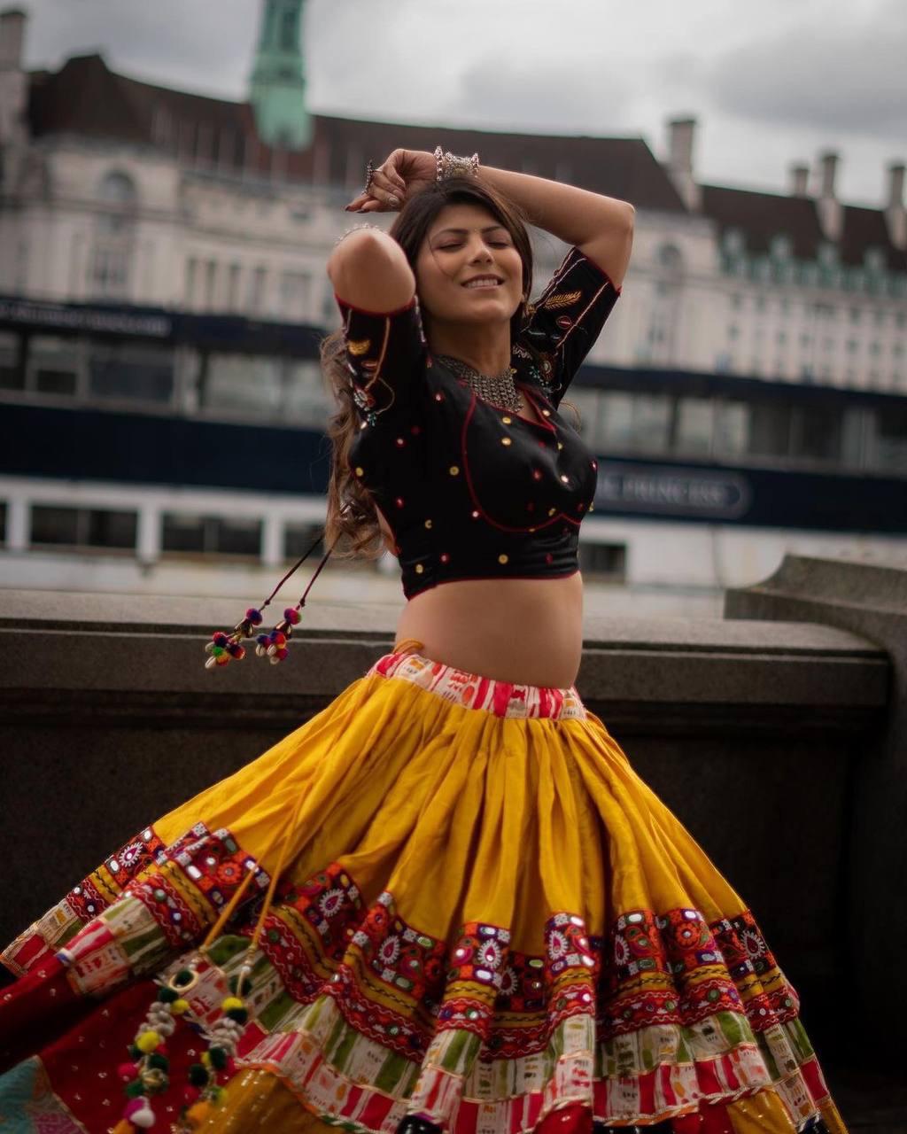 Yellow color Fancy Digital Print Work With Real Mirror Work Lehenga choli
