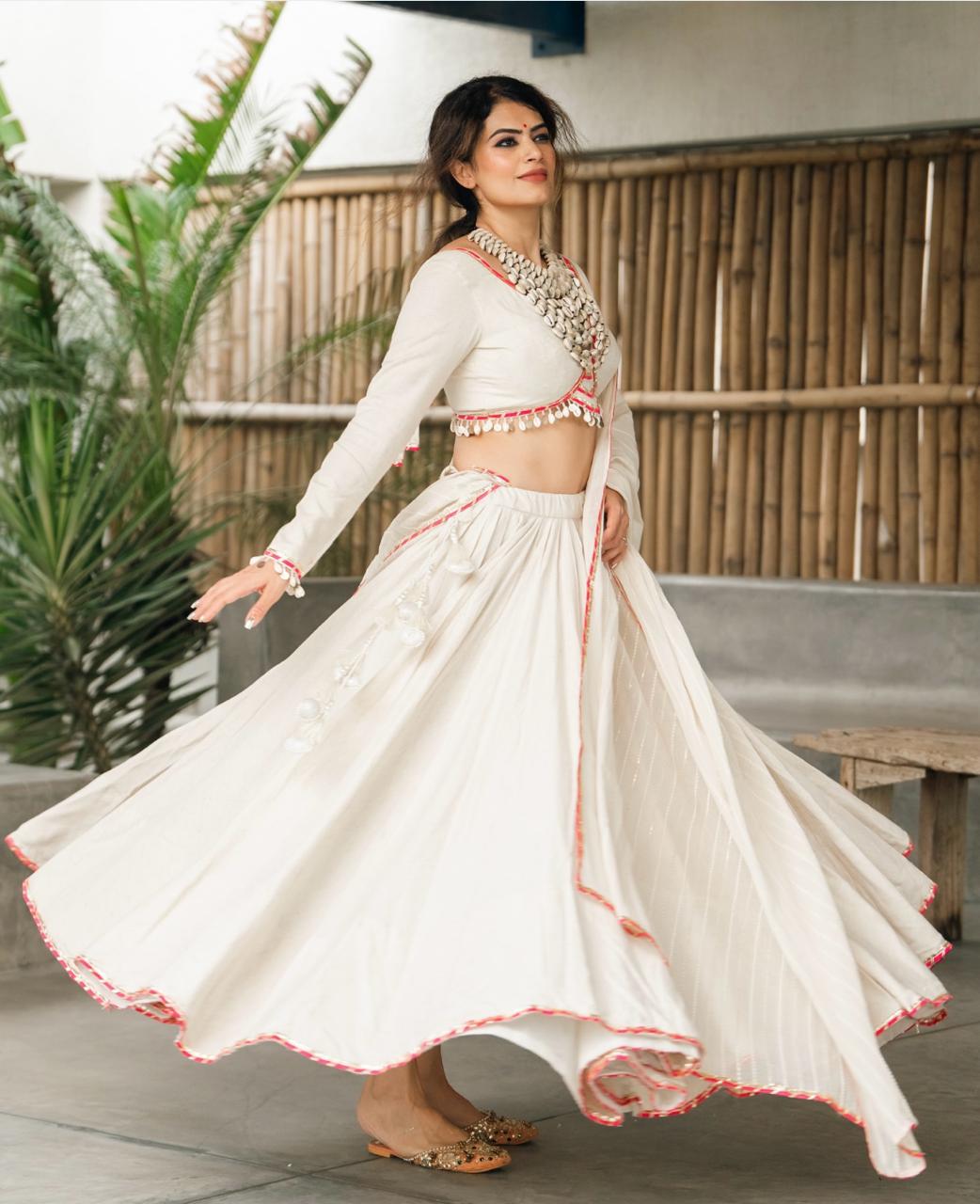 Lvory Grace: Ethereal Chaniya Choli with Subtle Pink Highlights