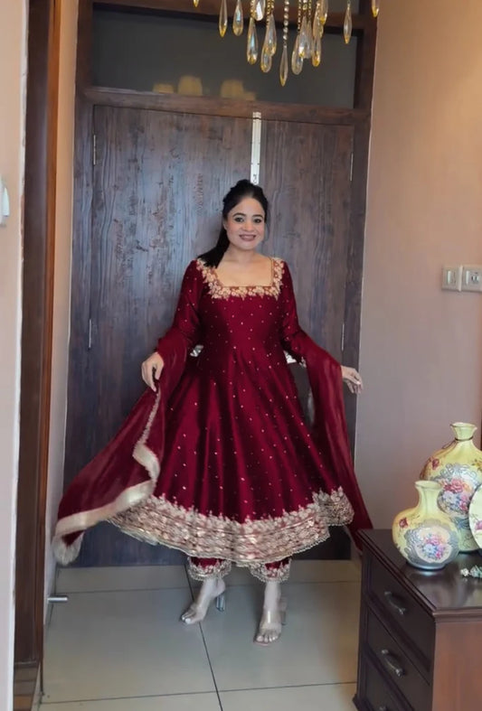 Saanvi in Gulzaar Maroon  Magic Royal Ruby Anarkali