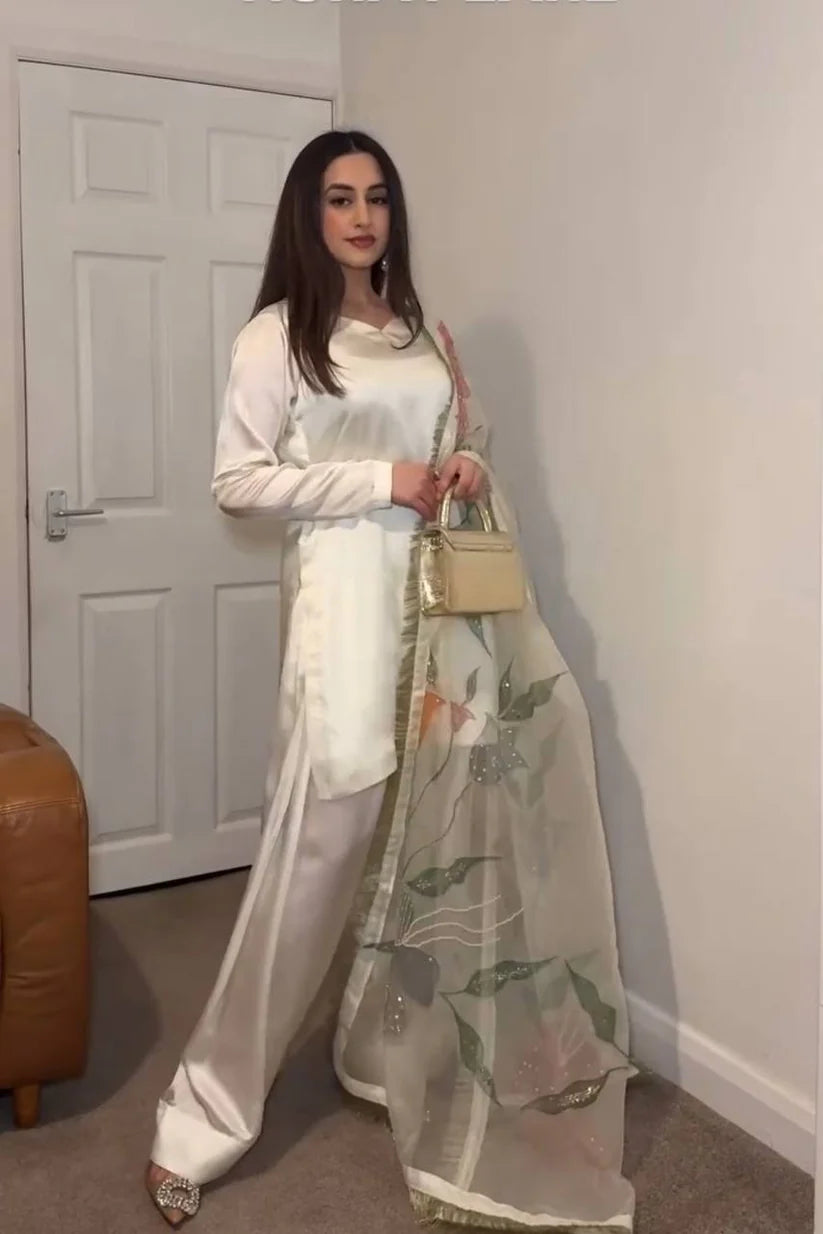 Shahi Sunehri Gold Designer Party Wear Look top with farshi plazzo Suit