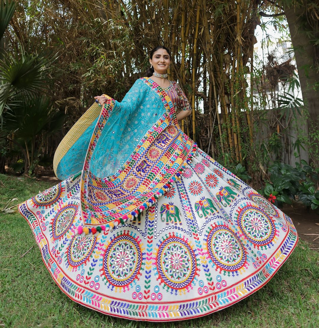 Astha Navratri Special Fancy Print With Mirror Work Lehenga Choli