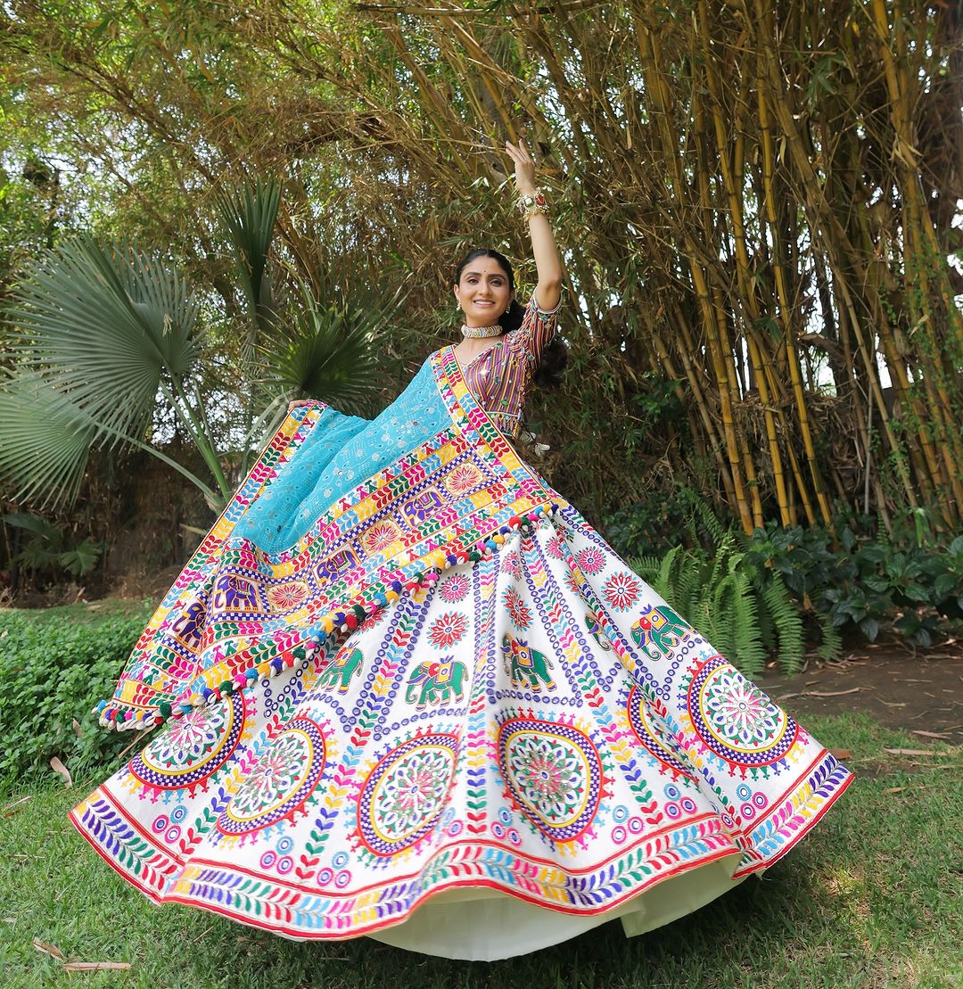 Astha Navratri Special Fancy Print With Mirror Work Lehenga Choli