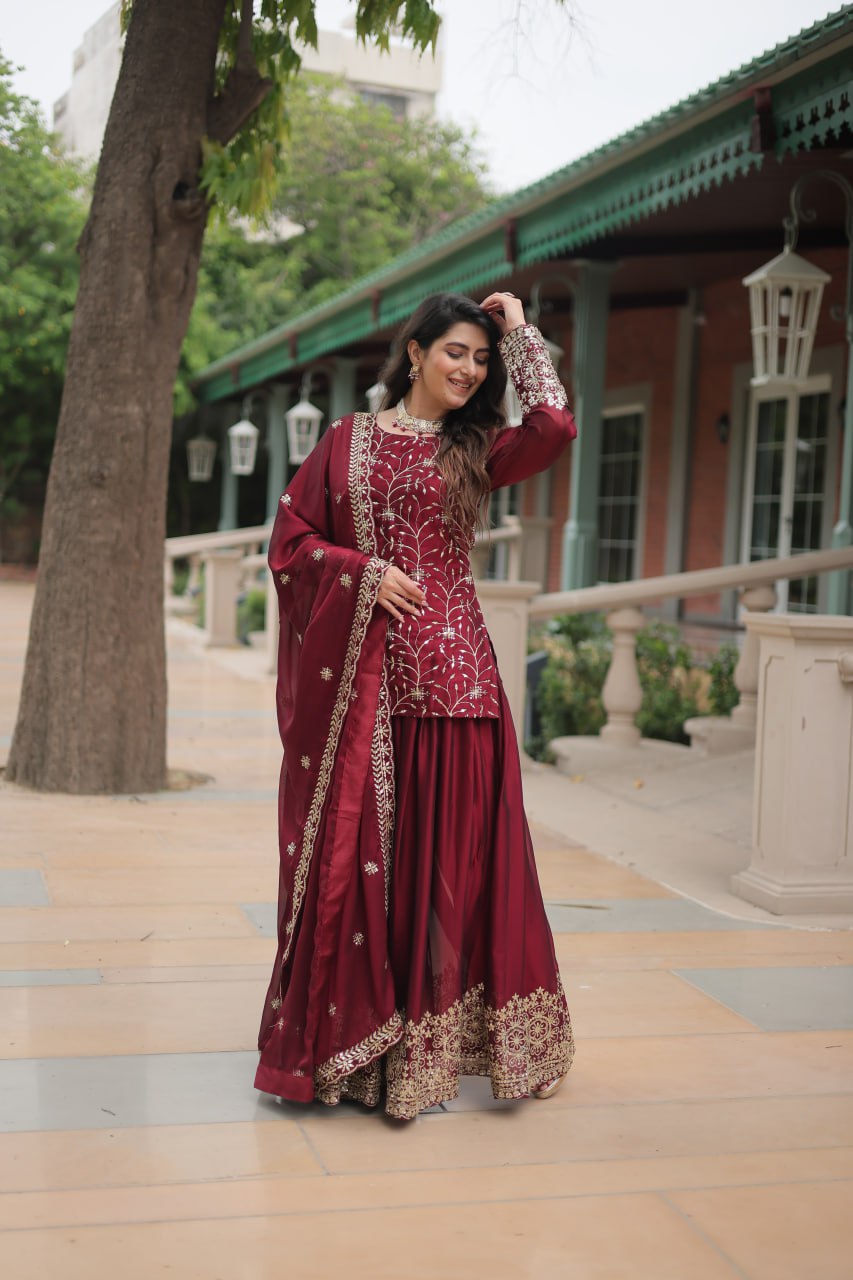 Tradition and Craftsmanship Designer Embroidered Kurti Plazoo set