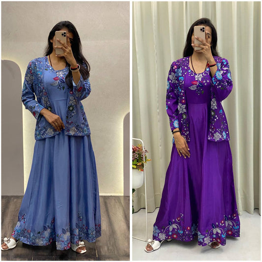 Floral Elegance Stylish Co-Ord Sets in Blue and Purple