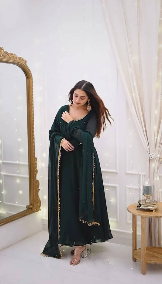 Graceful Party Wear Green Anarkali Set