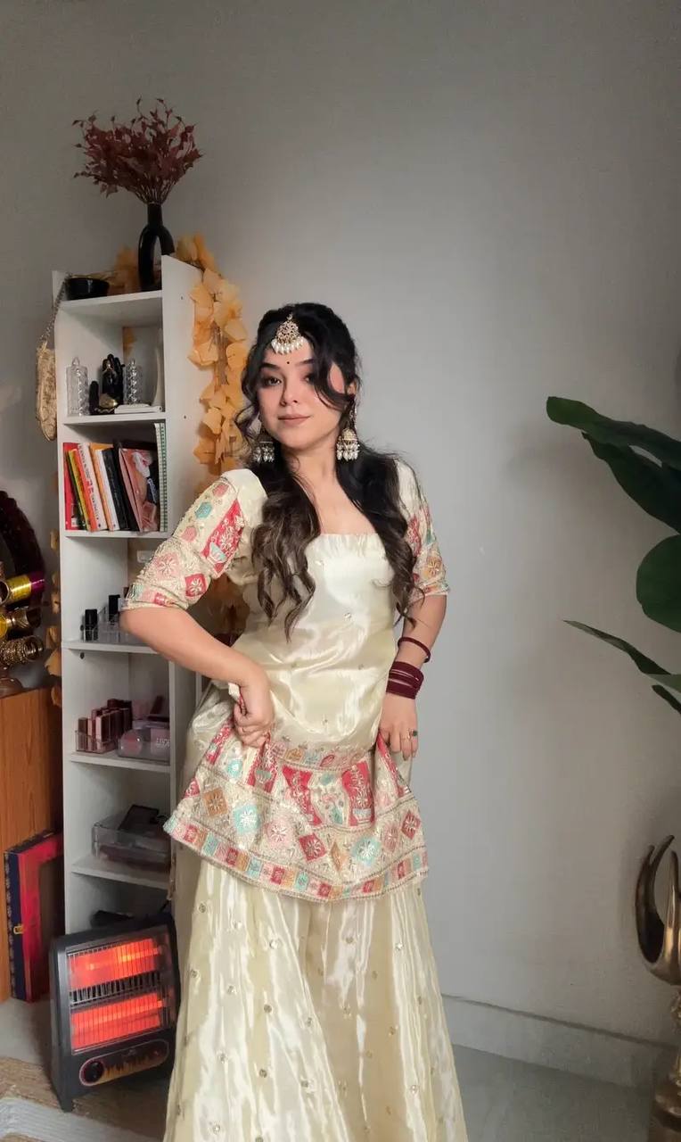 Tissue Heavy Work Off White Sharara Set