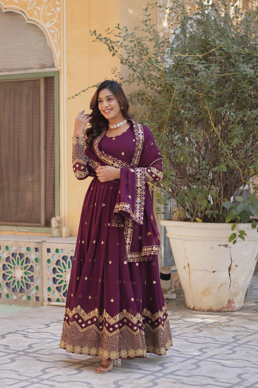 Occasion Wear Navy Blue And Purple Color Desirer Ready made Grown