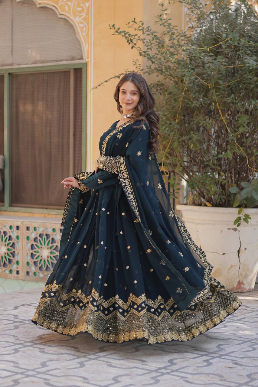 Occasion Wear Navy Blue And Purple Color Desirer Ready made Grown