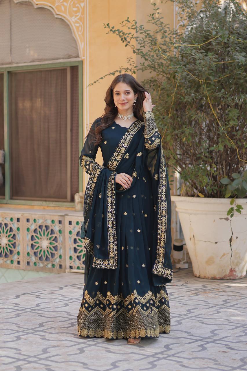Occasion Wear Navy Blue And Purple Color Desirer Ready made Grown