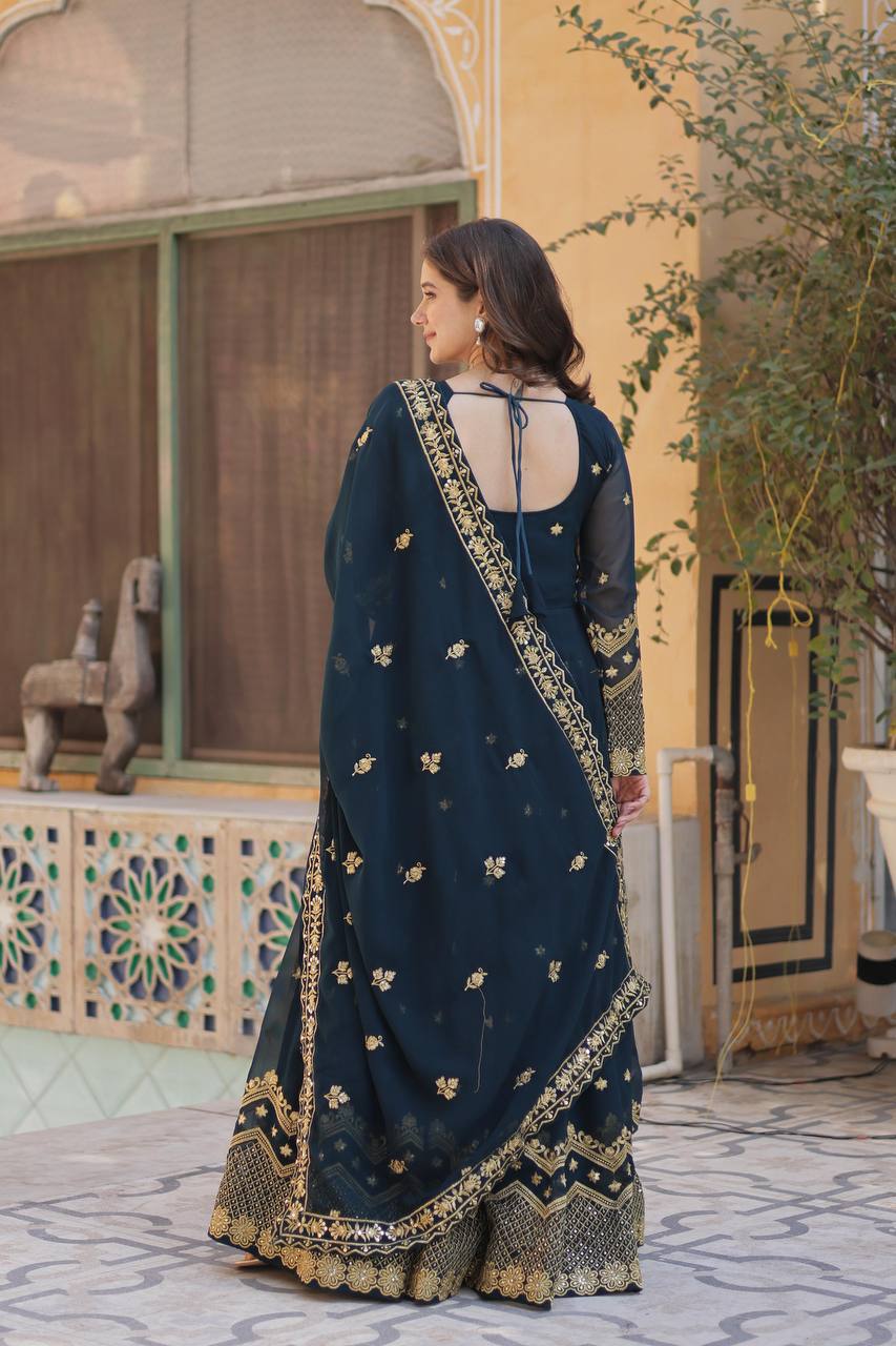 Occasion Wear Navy Blue And Purple Color Desirer Ready made Grown