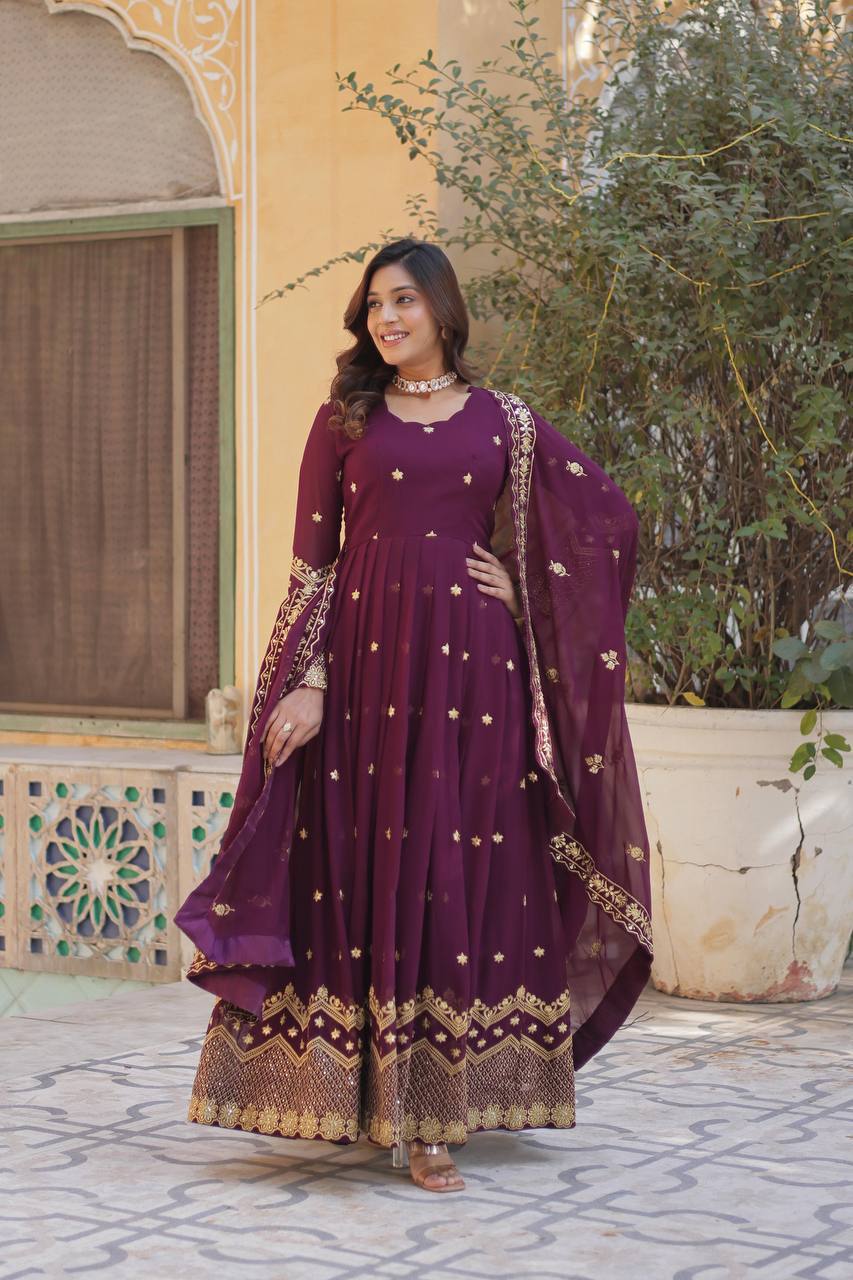 Occasion Wear Navy Blue And Purple Color Desirer Ready made Grown