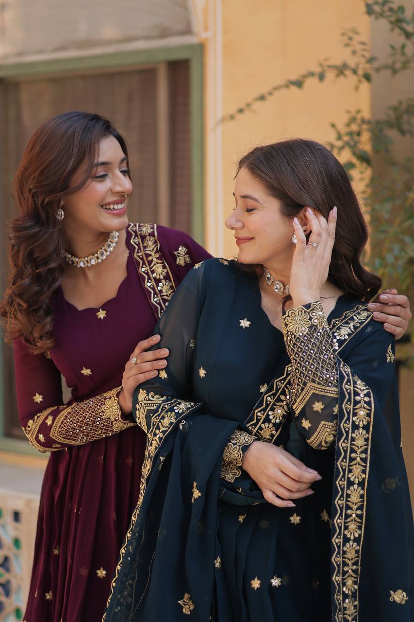 Occasion Wear Navy Blue And Purple Color Desirer Ready made Grown