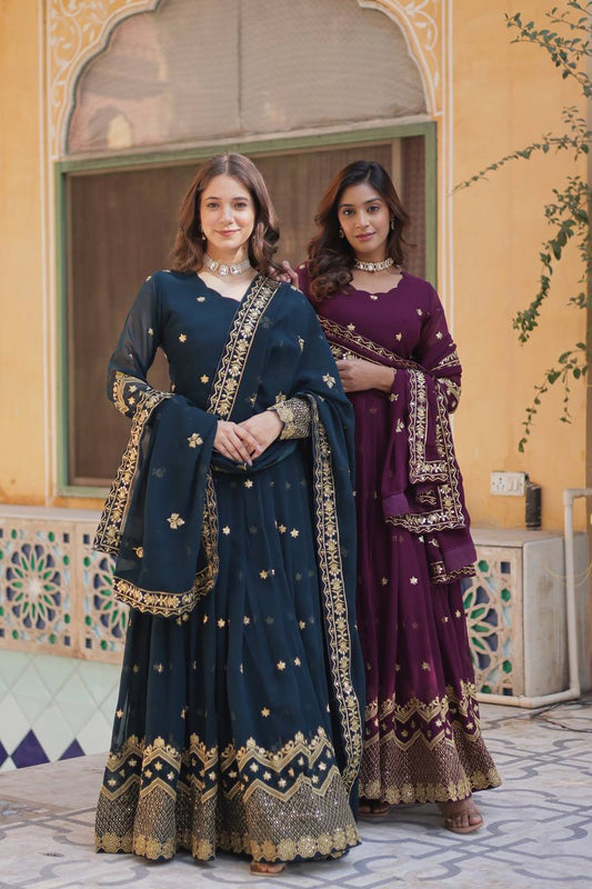 Occasion Wear Navy Blue And Purple Color Desirer Ready made Grown