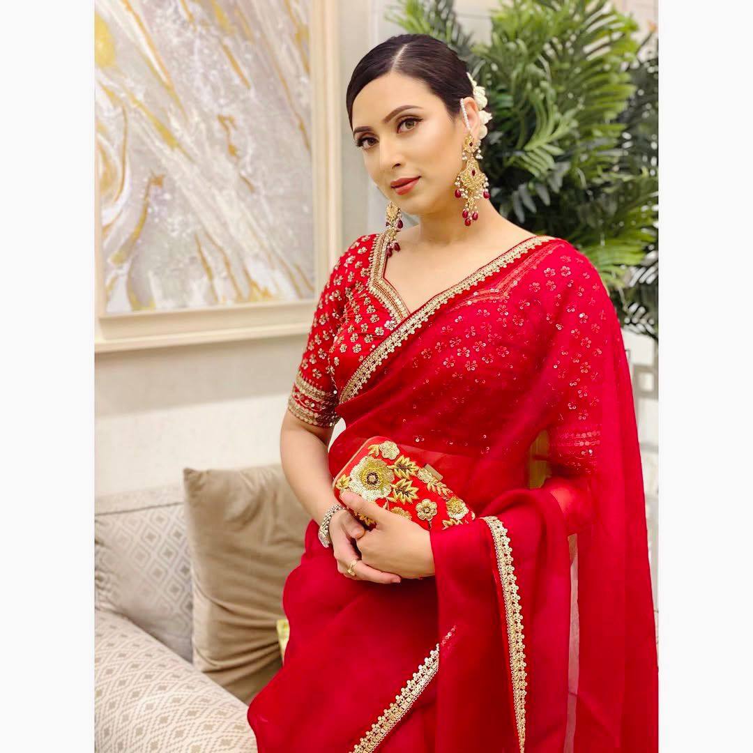 Woven Bollywood Art Red Silk Saree
