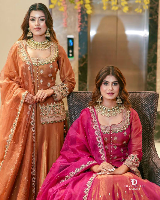 Luxurious Ethnic Sharara Suit Set with Exquisite Embroidery Work
