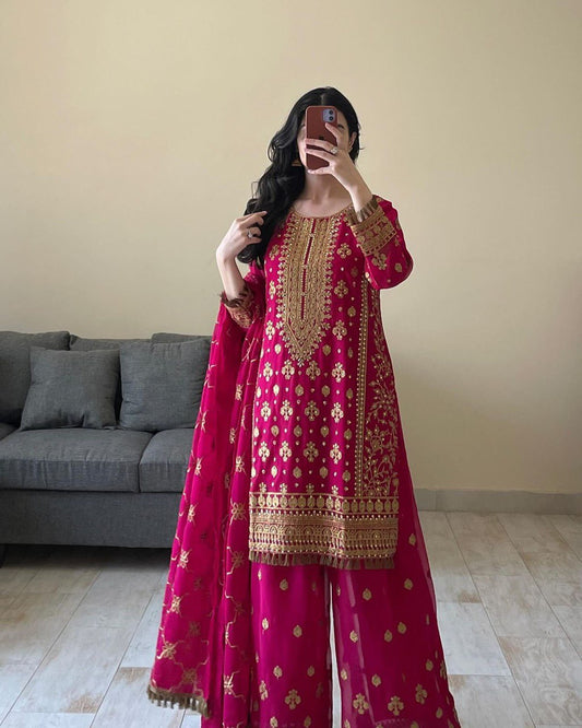 Anika Party Wear Embroidered Sharara Set with Dupatta