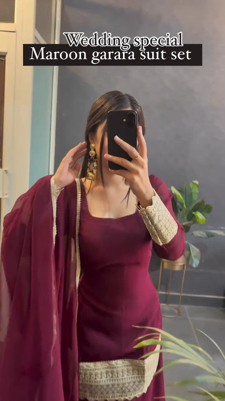 Traditional Maroon Garara Set for Weddings