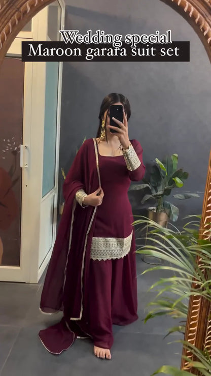 Traditional Maroon Garara Set for Weddings