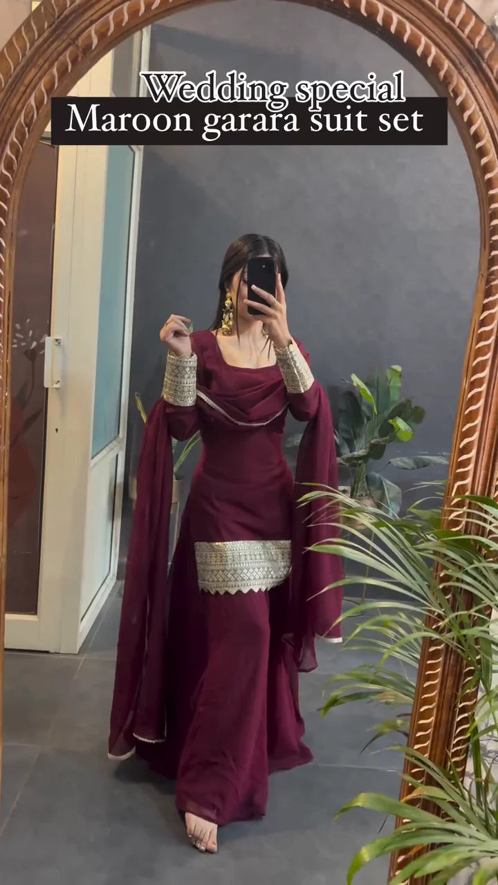 Traditional Maroon Garara Set for Weddings