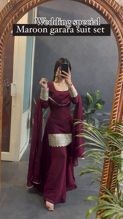 Traditional Maroon Garara Set for Weddings