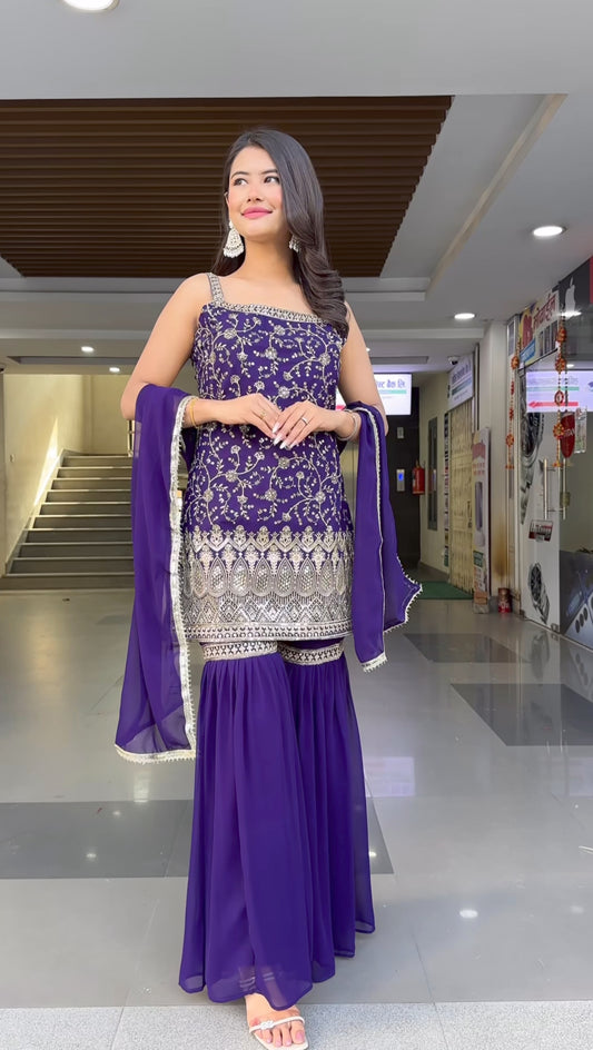 Mystic Blue Havy fox Georgette Sharara Set