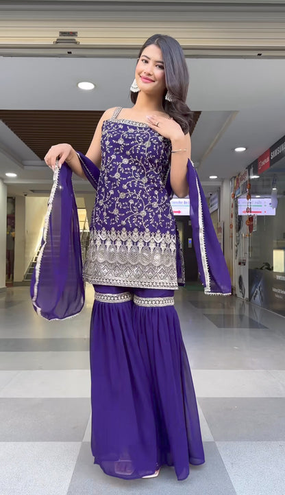 Mystic Blue Havy fox Georgette Sharara Set
