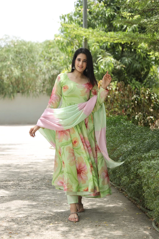 Breezy and Beautiful Pista Coloured Floral Prints for a Fresh Look TD-07