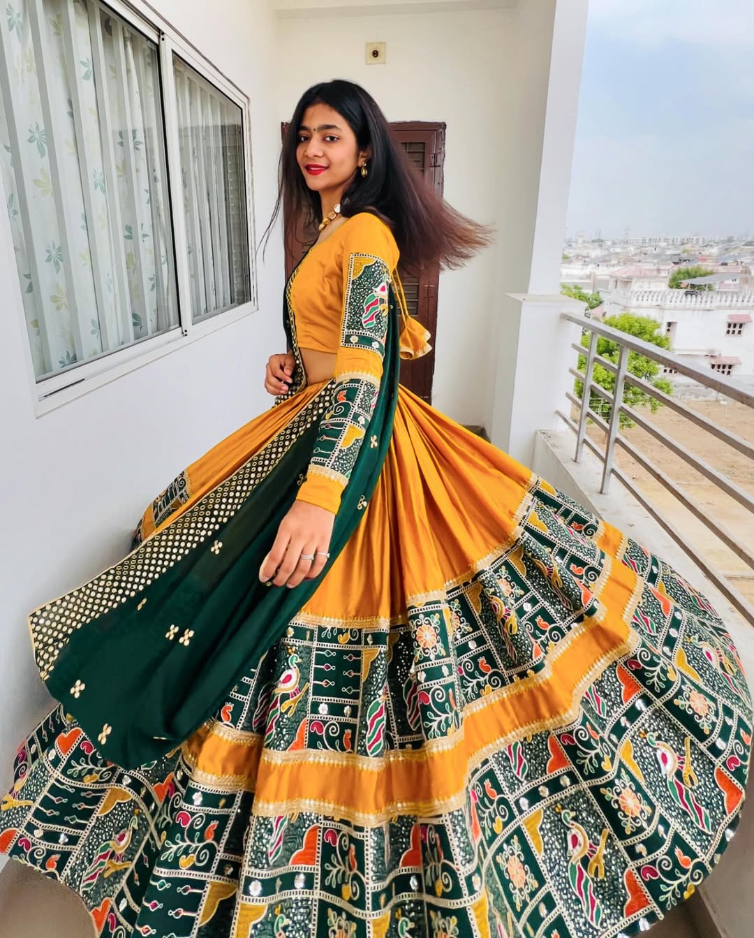 Morni Mustard Green Traditional Navratri Lehenga