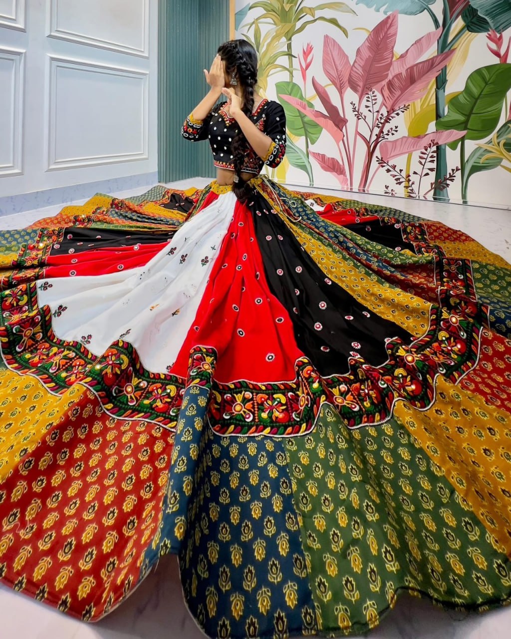 Raangdhara Multicolor Traditional Patchwork Navratri Lehenga Choli