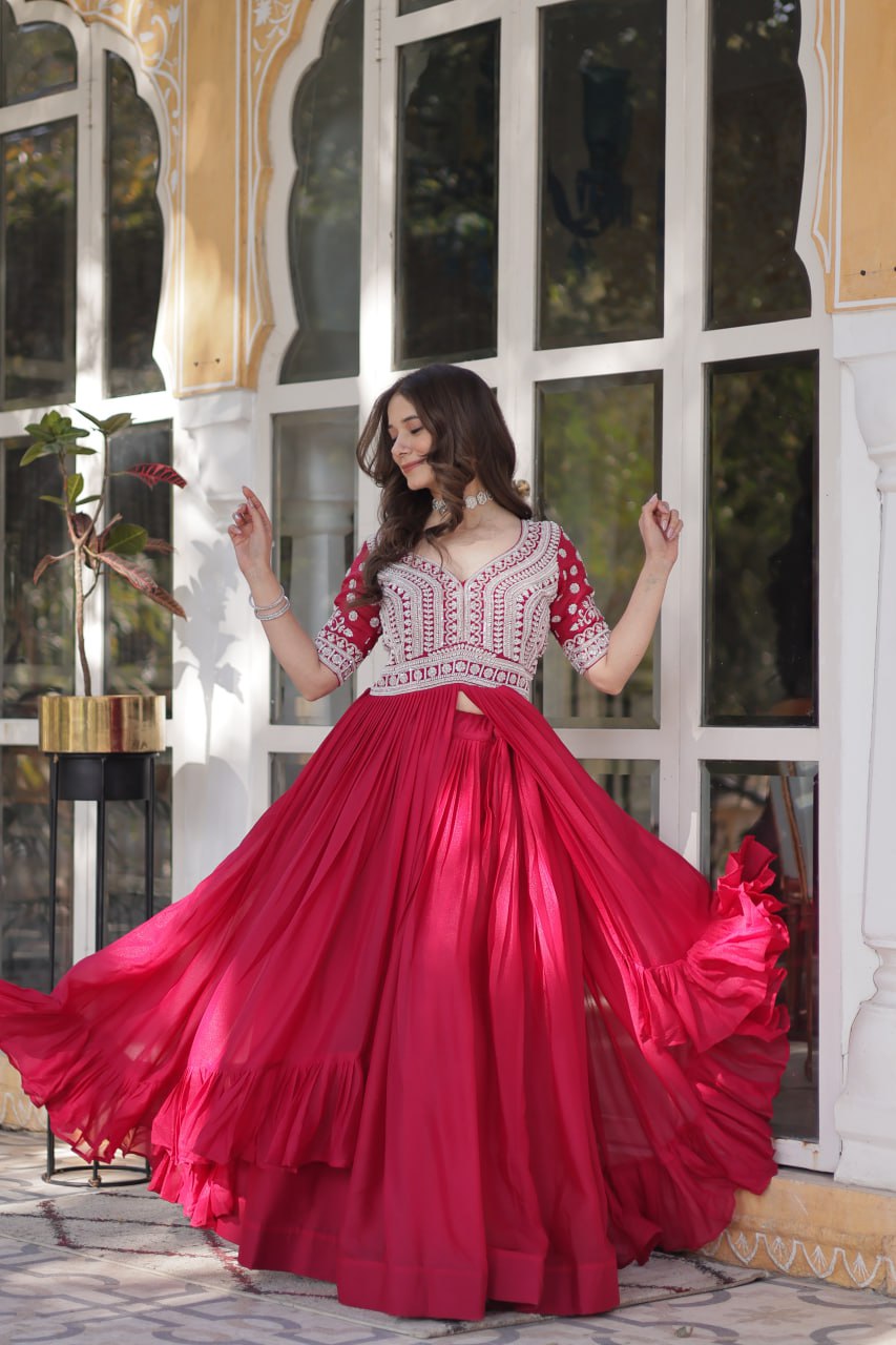 Aayesha  Lehenga With Readymade Slit Cut Long Kurti Set