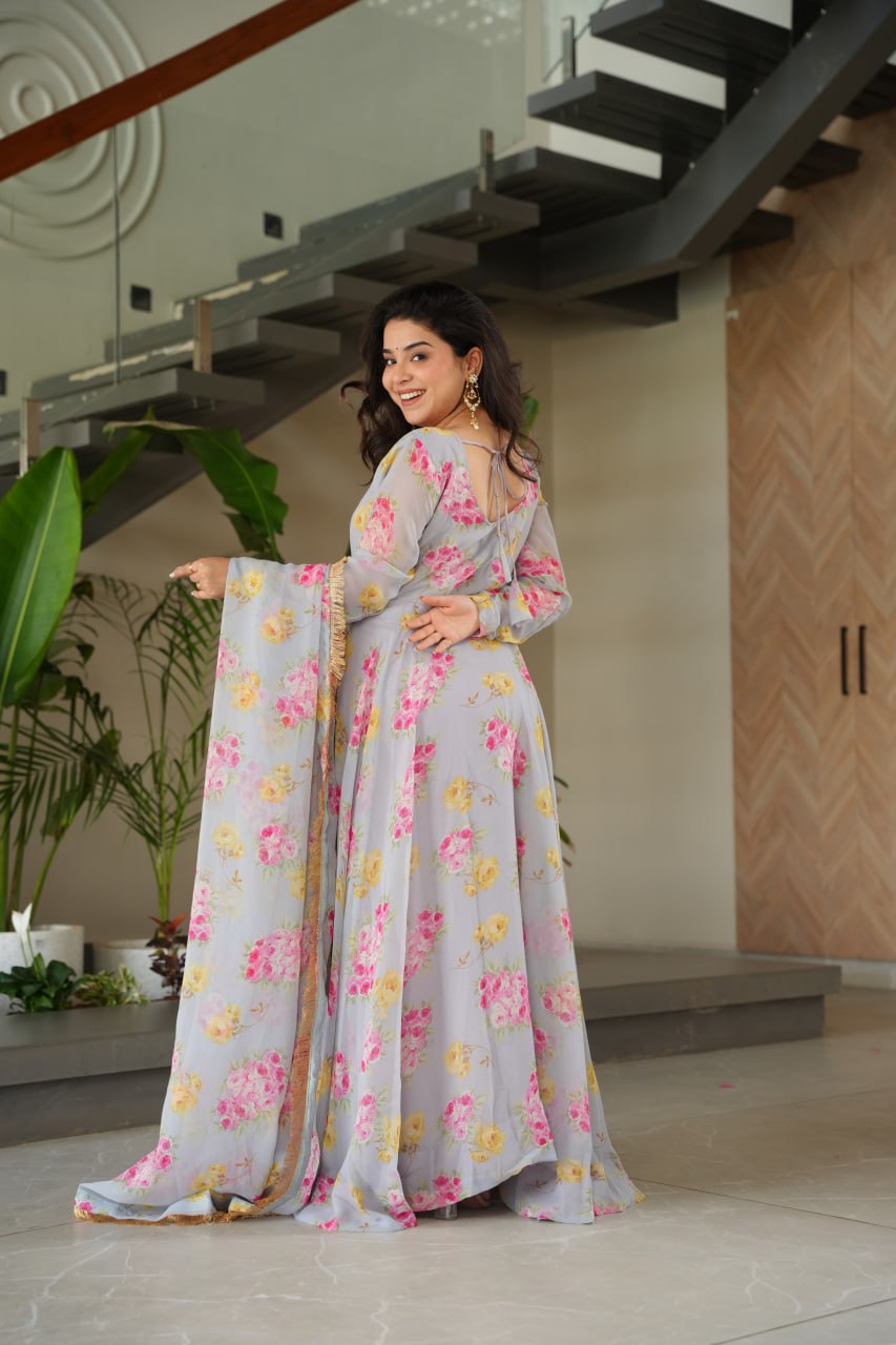 Charli  Rich Flower Digital Print work Designer Gown