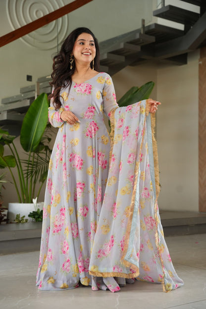 Charli  Rich Flower Digital Print work Designer Gown