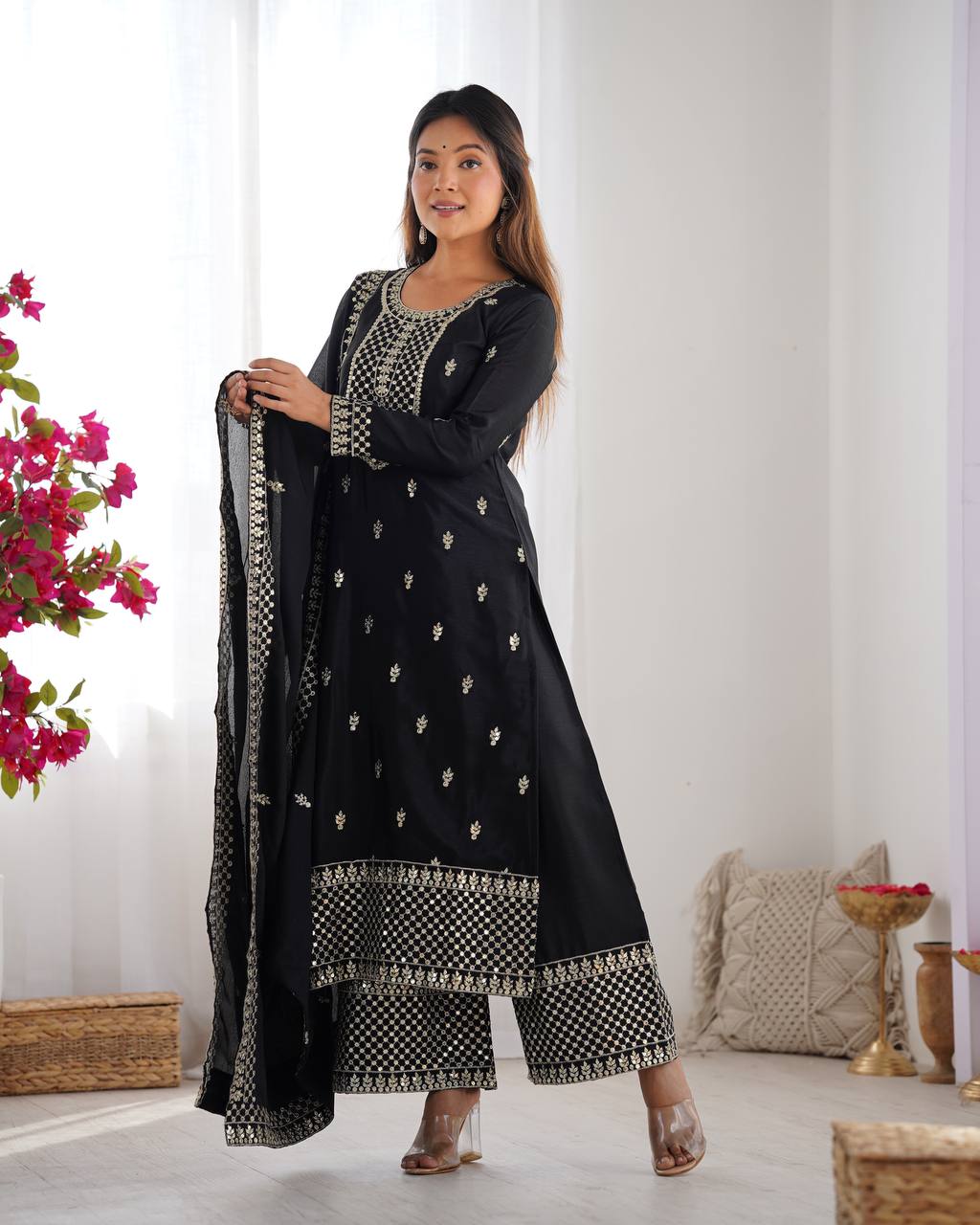 Vritika Beautiful Pure Chinon Silk Fabric Kurta Set