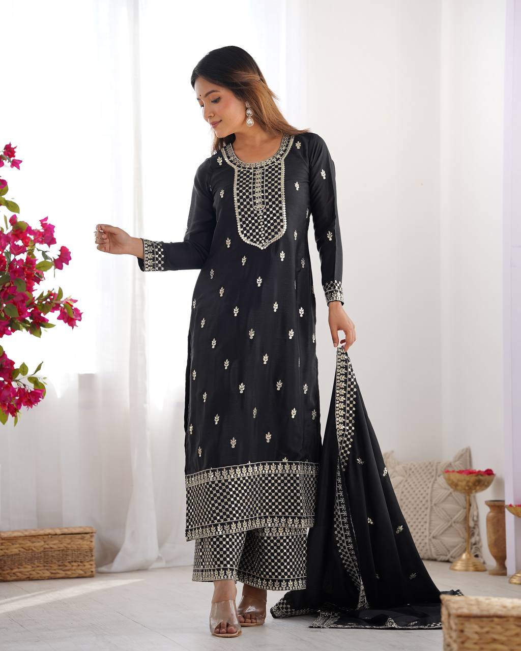 Vritika Beautiful Pure Chinon Silk Fabric Kurta Set