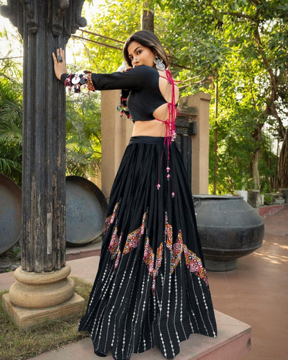 RangSaaz Midnight Mirror Work Navratri Lehenga Set