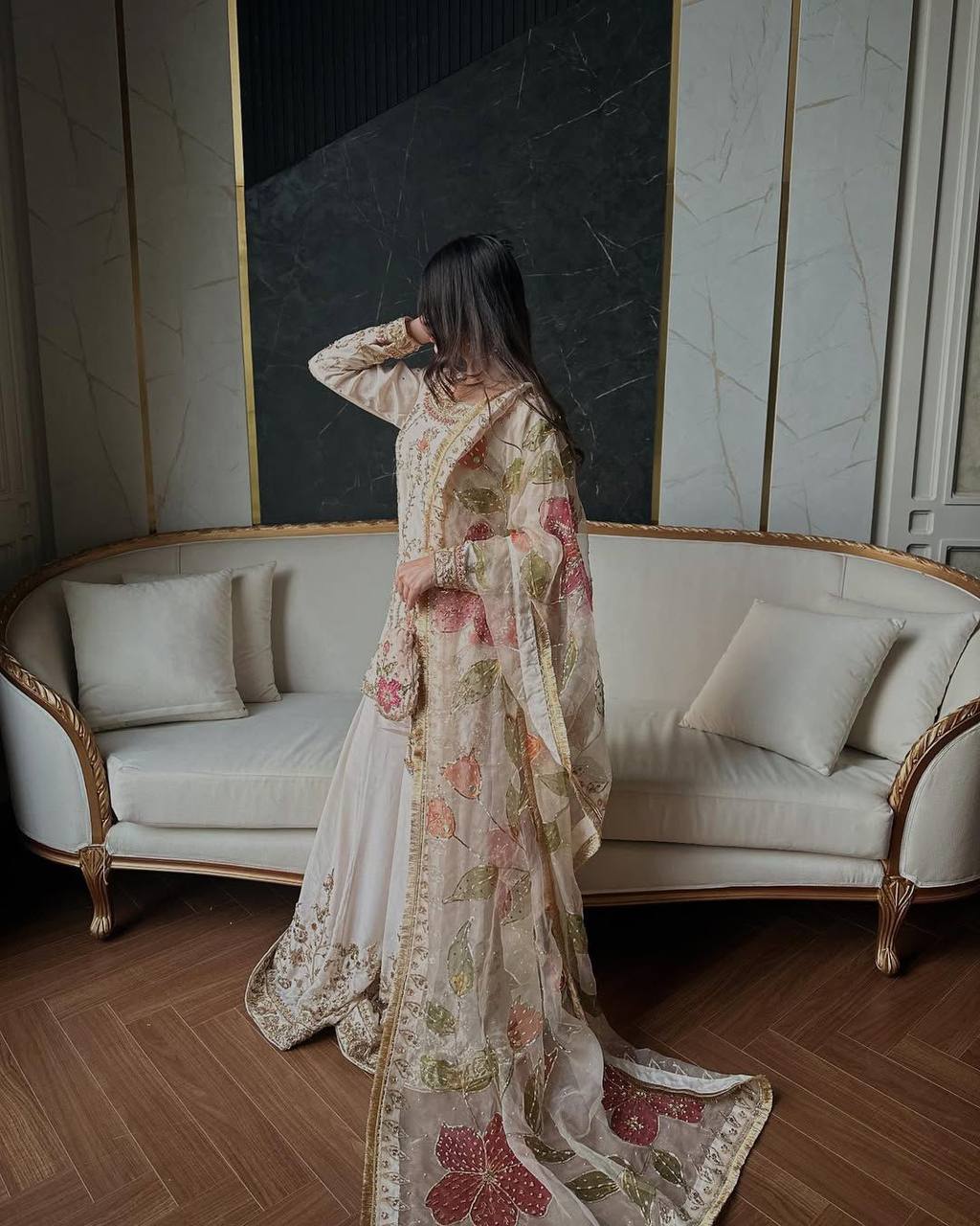 Sitara  Pastel Thread Embroidery & Pearl Work with Organza Dupatta Suit