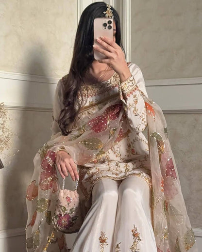 Sitara  Pastel Thread Embroidery & Pearl Work with Organza Dupatta Suit