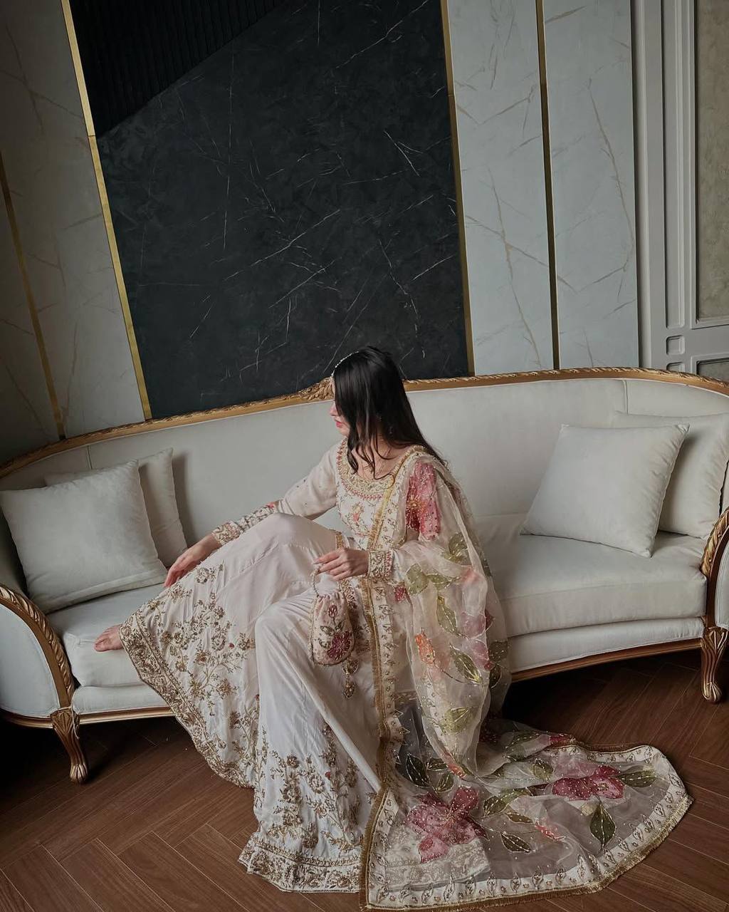 Sitara  Pastel Thread Embroidery & Pearl Work with Organza Dupatta Suit