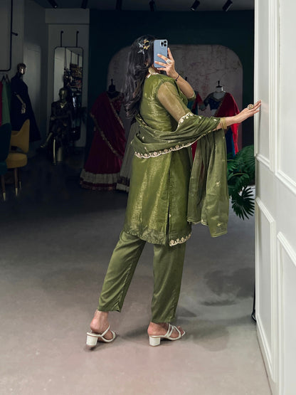Aleeza Olive Sheer Charm Ethnic Wear Suit Set