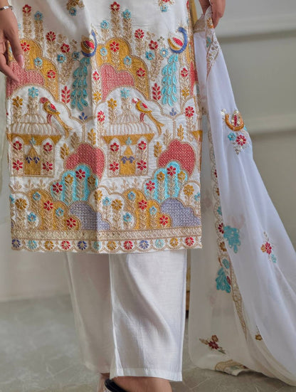 Whisper White Roman Silk With Havy Embroidery Dress