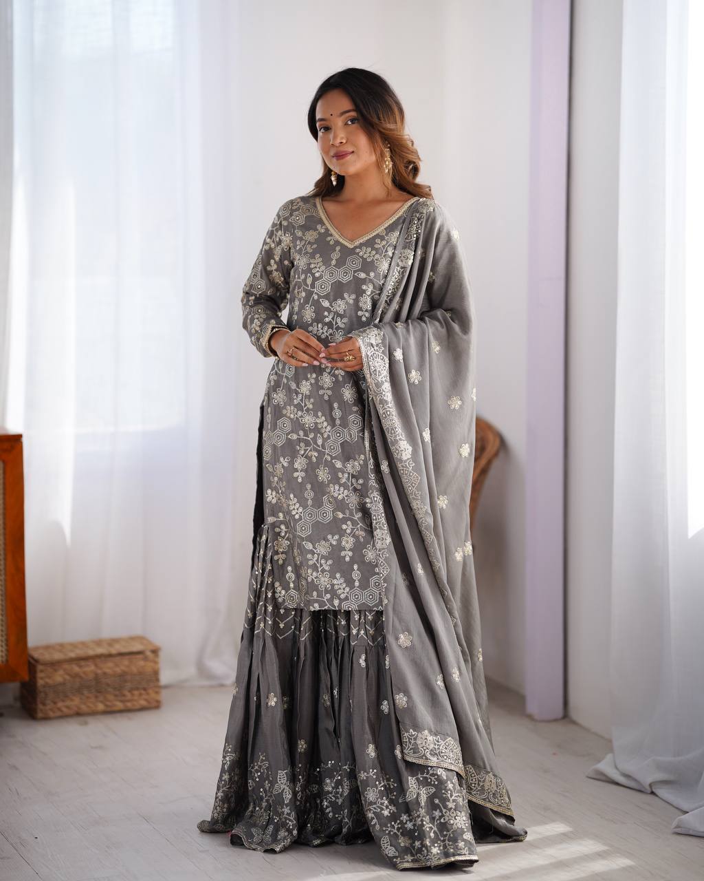 Riyana Grace Chinon Silk Sharara Suit Set