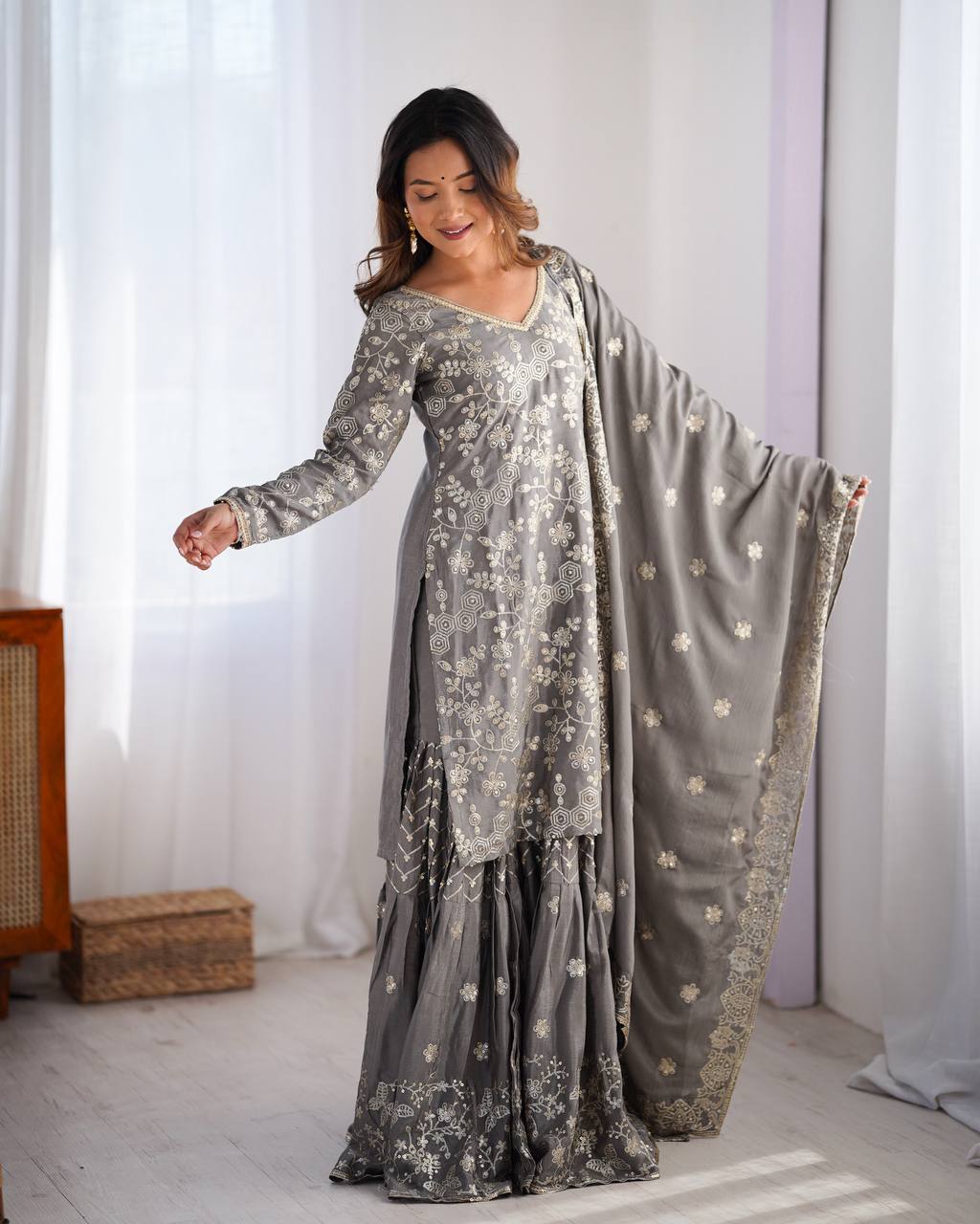 Riyana Grace Chinon Silk Sharara Suit Set