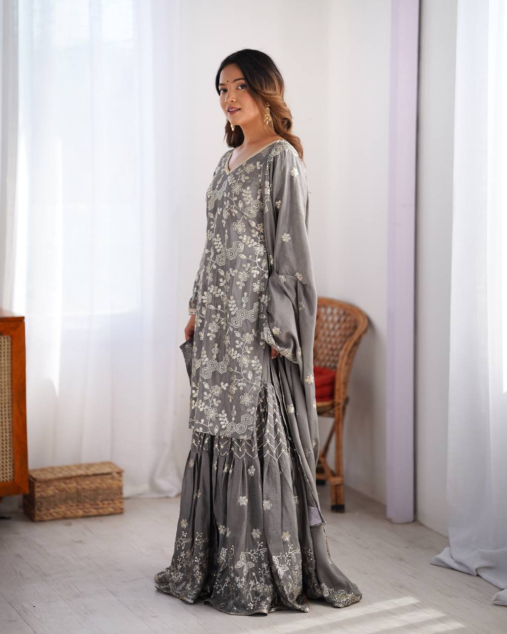 Riyana Grace Chinon Silk Sharara Suit Set